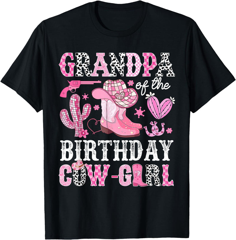 Pink Western Cowgirl Bday Party Family Matching Grandpa Of The Birthday Cow-Girl Rodeo Cowgirl Bday T-Shirt - Black