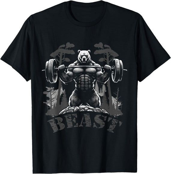 Bodybuilder Beast Bär macht Hante Workout im Wald Gym Bodybuilding/Fitness Workout Beast Bear with Dumbbell T-Shirt - As Pictured