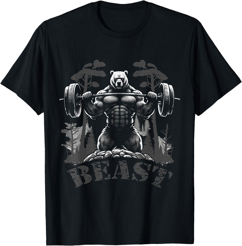 Bodybuilder Beast Bär macht Hante Workout im Wald Gym Bodybuilding/Fitness Workout Beast Bear with Dumbbell T-Shirt - As Pictured