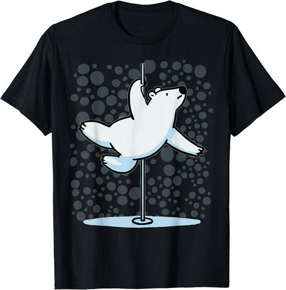 Fun Polar Bear Lover Humor Bear Dancer Stylish Tee Funny Polar Bear Pole Dancing Animal Cute Cool Wordplay Snow T-Shirt - Black