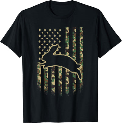 Camo American Flag Rabbit Silhouette T-Shirt