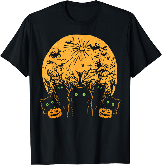 Halloween Cat Shirts For Women Men Kids Owner Black Cats Full Moon Halloween Animal Pet Men Women Kids T-Shirt - Black