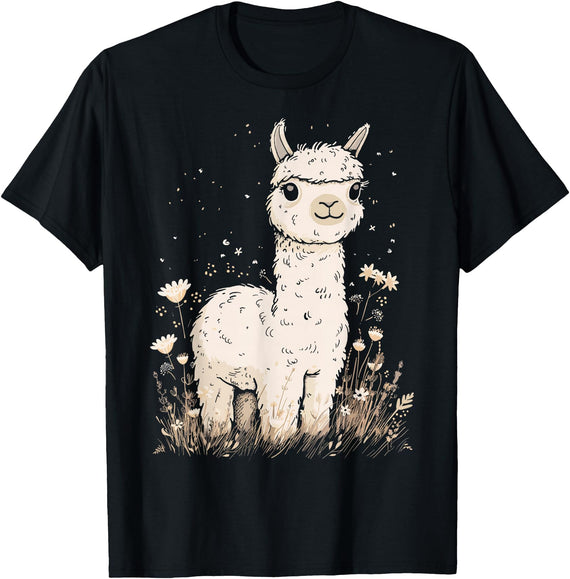 Alpaca Llama Lama Lover Cute Farm Animals Kids Llama Alpaca Lama Flowers Cute Adorable Baby Farm Animal T-Shirt - Black