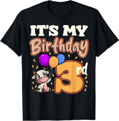 Cow 3rd Birthday Party Balloons Moo Farm Animal Vet Barn T-Shirt