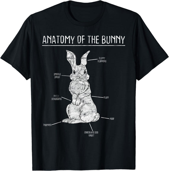 Rabbit Anatomy Bunny Lover Animal Pet Owner Gift T-Shirt in Black