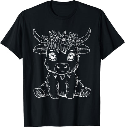 More Cute Highland Cow Flowers Floral Cowboy Farm Country T-Shirt
