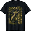 Vintage Patriotic Fishing Apparel Patriotic Bass Fishing Camouflage American Flag T-Shirt - Black