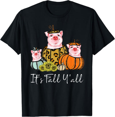 It's Fall Y'all Pig Animal Leopard Pumpkin Falling Autumn T-Shirt