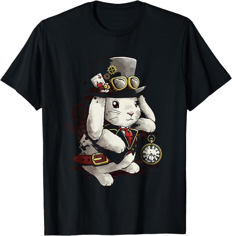 Cute Rabbit Lover Bunny Graphic T-Shirt (Asphalt Grey) in Black
