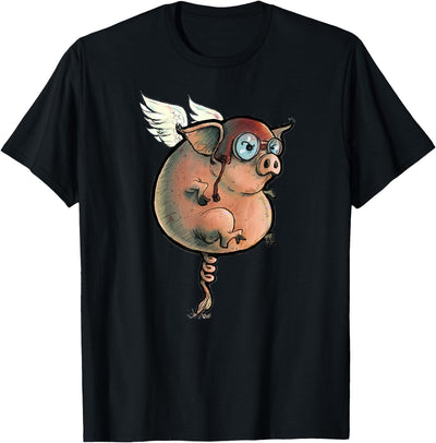 Flying Pig Funny Hand Drawn and Painted Art T-Shirt