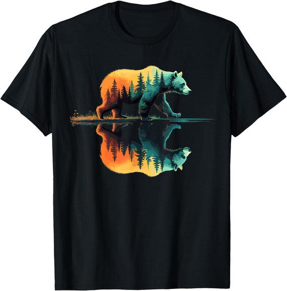 Bear Forest Mountain Wildlife Trees Nature Forest Mountains Trees Wildlife Bear T-Shirt - Black