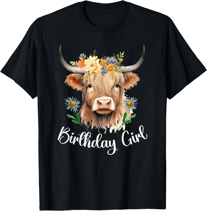 Cow Birthday Designs Matching Family Highland Cows Cow Birthday Girl Mother Girl Mama Woman Family Matching T-Shirt - Black