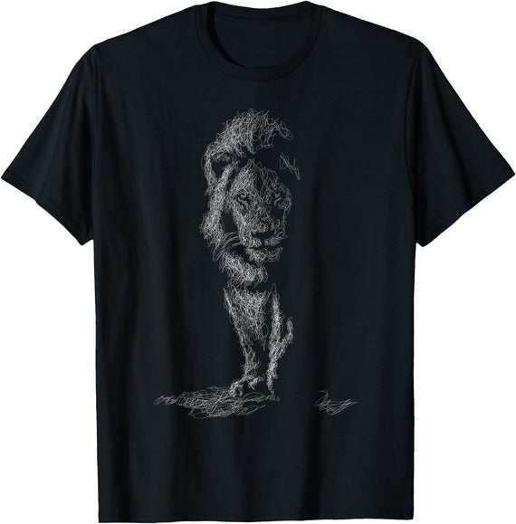 black animals art Lion Scribble Black Art for Lover Lions King of Animals T-Shirt - Black
