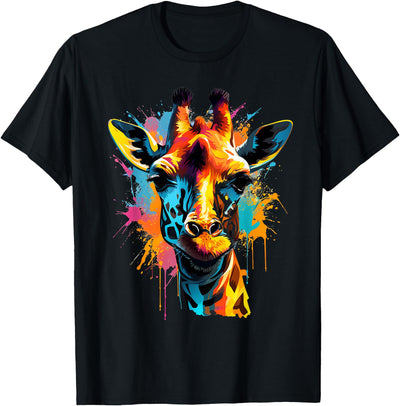 Giraffe Artwork Wildlife Savanna Portrait Colorful Splash T-Shirt