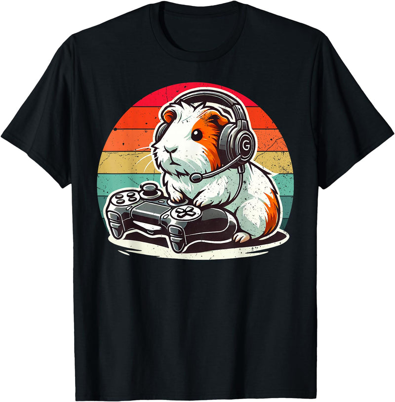 Funny Retro Guinea Pig Gamer Tee Guinea Pig Gamer Retro Video Gaming Cavy Men Boys Kids Youth T-Shirt - Black