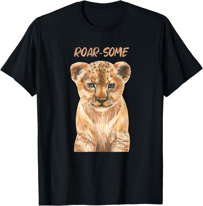 ROARSOME | Cute Lion Cub | Baby Lion Safari Wild Animal Pun T-Shirt