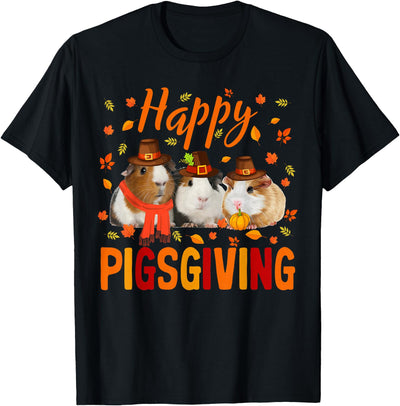 Happy Pigsgiving Cute Thanksgiving Guinea Pig Pilgrim Hat T-Shirt