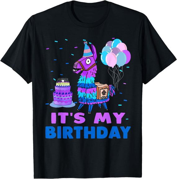 It's My Birthday for Llama Party T-Shirt - Black