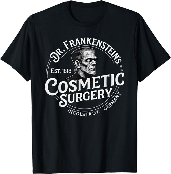 Dr. Frankenstein's Cosmetic Surgery Halloween Tee Dr. Frankenstein's Cosmetic Surgery Funny Halloween Monster T-Shirt - Black