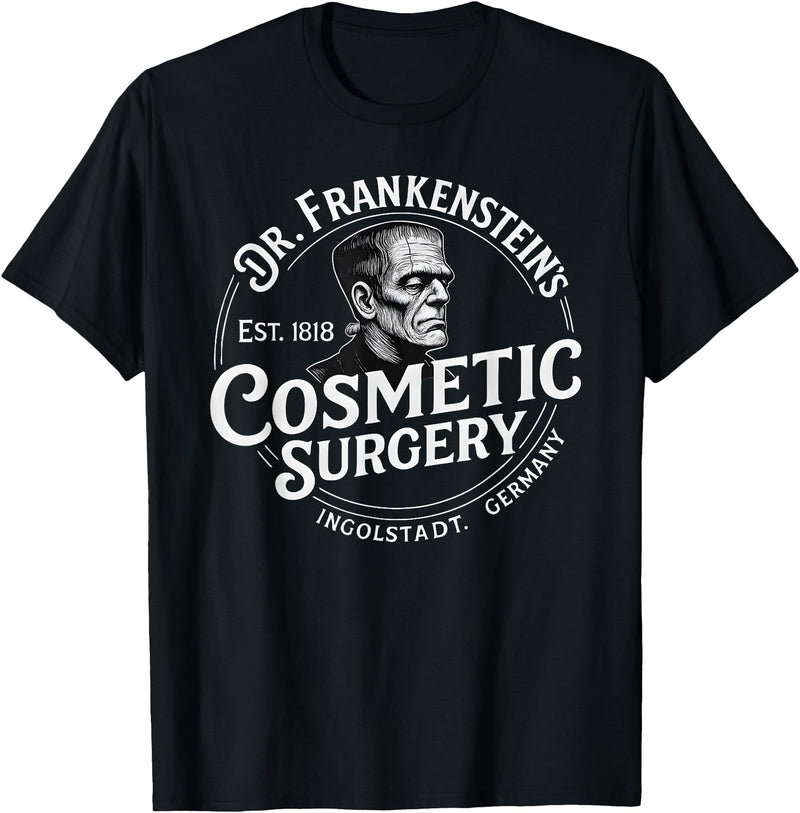 Dr. Frankenstein's Cosmetic Surgery Halloween Tee Dr. Frankenstein's Cosmetic Surgery Funny Halloween Monster T-Shirt - Black