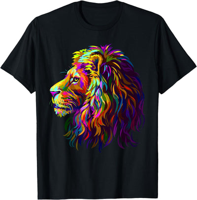 Colorful Lion Head Design Pop Art Style T-Shirt