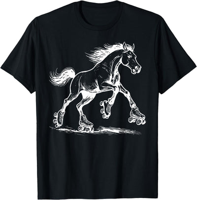 Horse Skating Roller Skater Farm Animal Lover Vintage Horse Skating Roller Skates Funny Sport Lovers T-Shirt