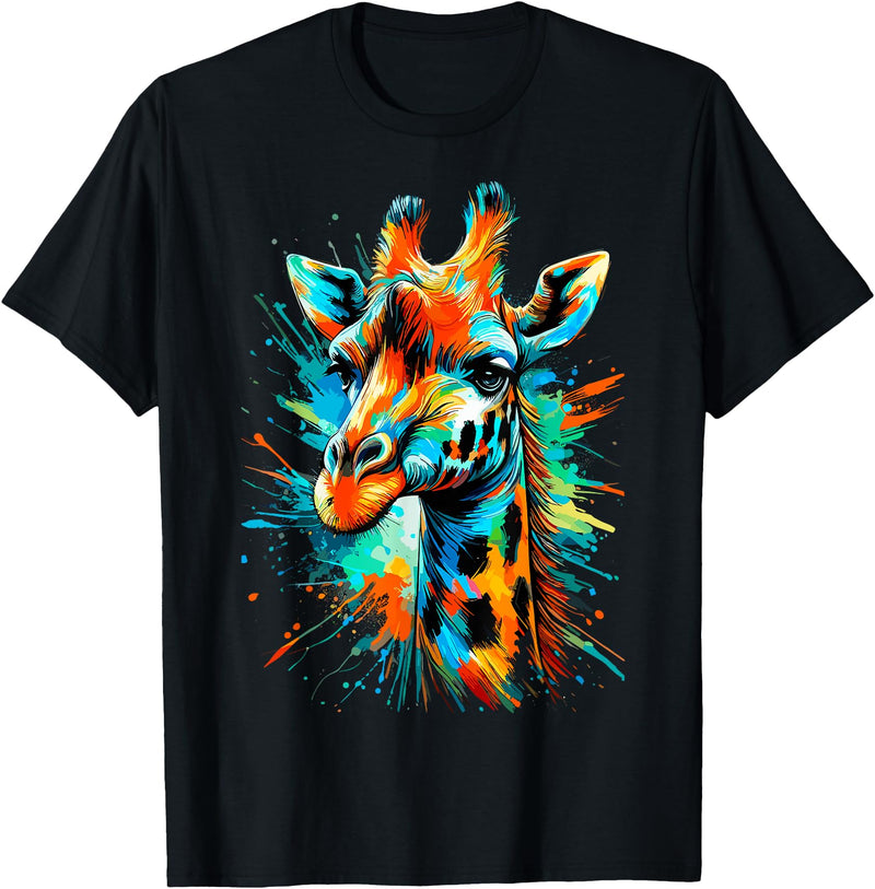 Funny Giraffe Lover Colorful Giraffe Animal T-Shirt - Black