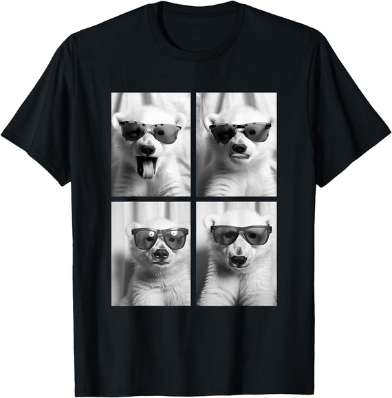 Funny Animal Photography Clothing Co. Baby Polar Bears with Sunglasses Cute Bear Cubs Photo Booth T-Shirt - Black