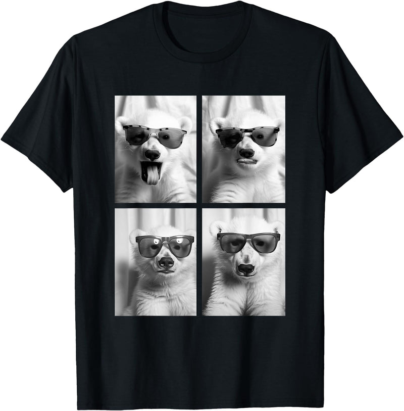 Funny Animal Photography Clothing Co. Baby Polar Bears with Sunglasses Cute Bear Cubs Photo Booth T-Shirt - Black