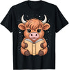 Funny Highland Cow Bookworm Lover Cute Highland Cow Reading Book T-Shirt - Black