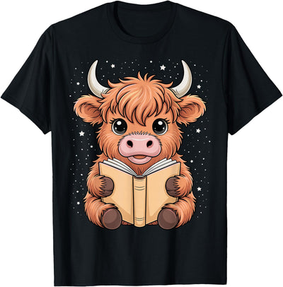 Funny Highland Cow Bookworm Lover Cute Reading Book T-Shirt