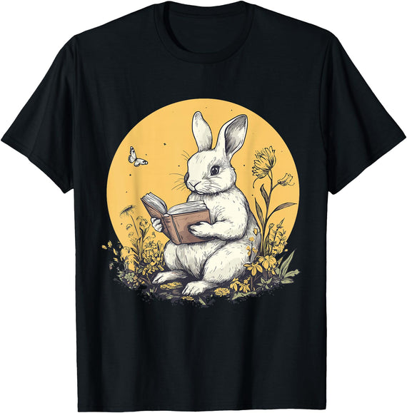 Cute Cottagecore Rabbit Lover Bunny Graphic T-Shirt (Black) in Black
