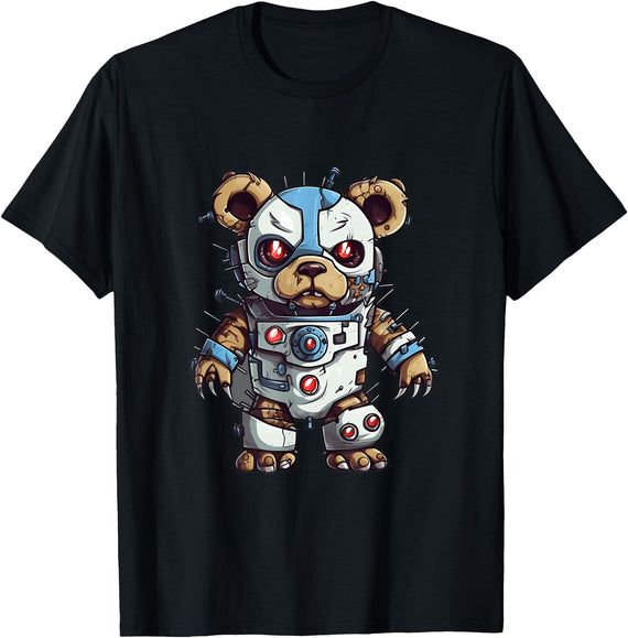 Aesthetic Teddy Bear Streetwear Designs for Men Robot Teddy Bear, Hip Hop Teddy Bear, Cyborg Teddy Bear T-Shirt - Black