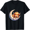 Cute Baby Highland Cow Sleeping on the Moon Heifer Farm T-Shirt - Black