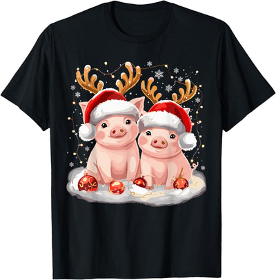 Christmas Pig Reindeer Xmas T-Shirt