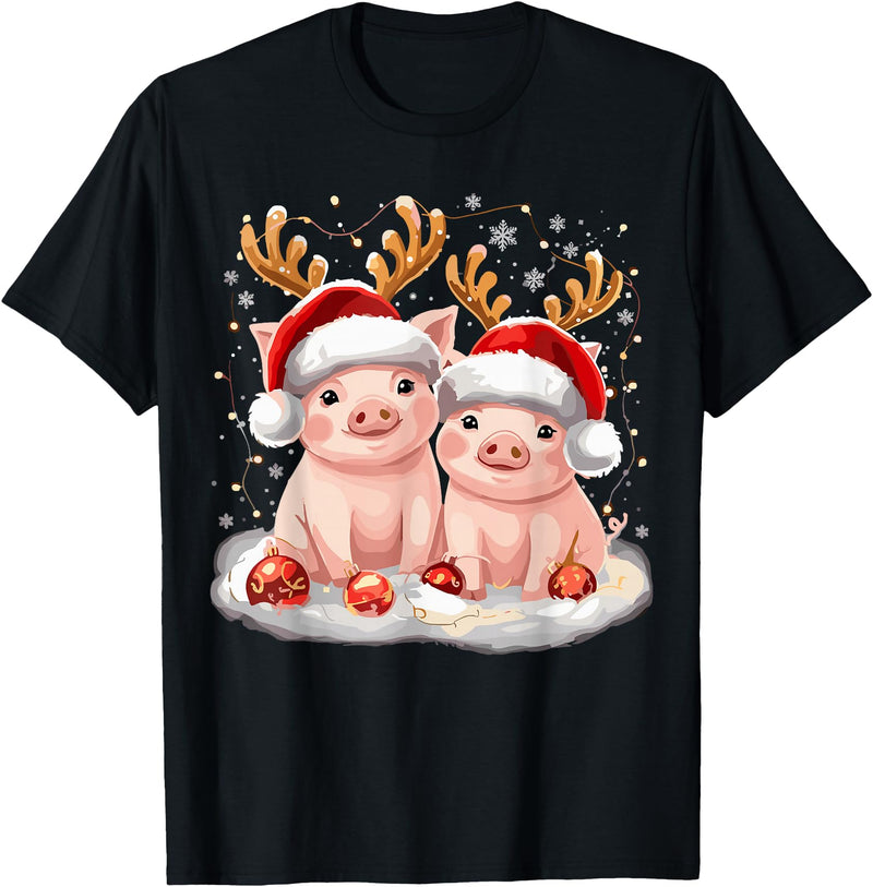 Funny Xmas Pig Lover Christmas Christmas Pig Reindeer Xmas T-Shirt - Black
