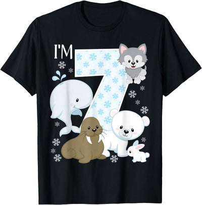 Arctic Animals Birthday Party Family Matching Bday Arctic Animals 7th Birthday Polar Bear Walrus Fox Sea Theme T-Shirt