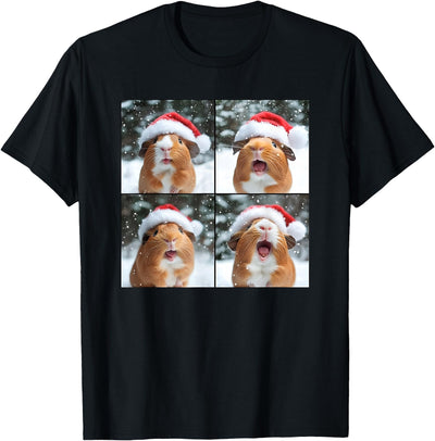 Guinea Pigs in Santa Hats Photo Grid T-Shirt