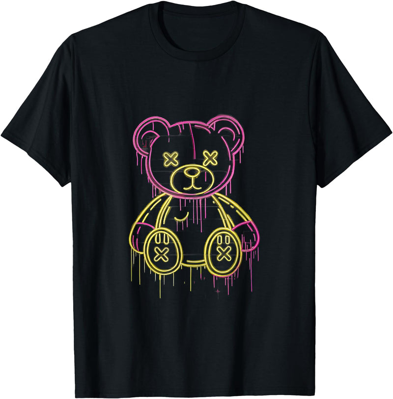 Urban Pop Collective Teddy Bear Graffiti Street Art Bold Urban Pop Illustration T-Shirt - Black
