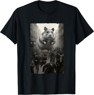 Giant Puffy Hamster Funny Destroying Retro City Picture T-Shirt