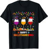 Funny Halloween Thanksgiving Christmas Wine Halloween Thanksgiving Christmas Happy Hallothanksmas T-Shirt - Black