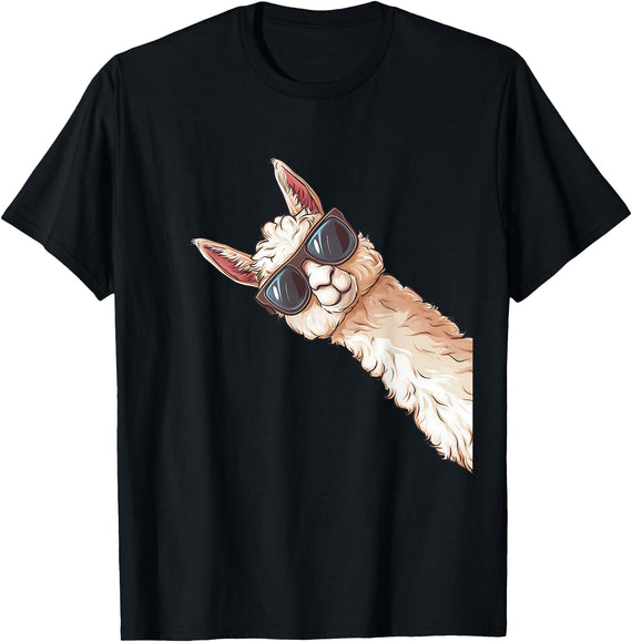 Ällamaco. Llama Alpaca Lama Sunglasses T-Shirt - Black