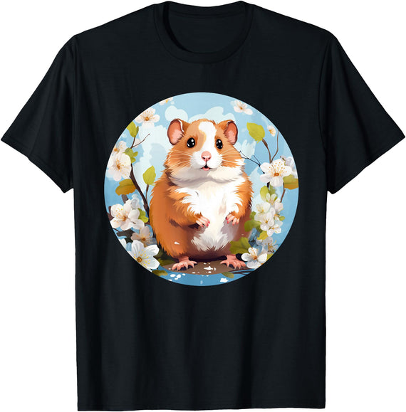 Cool Spring Flowers with Hamster for Season Lovers T-Shirt - Black