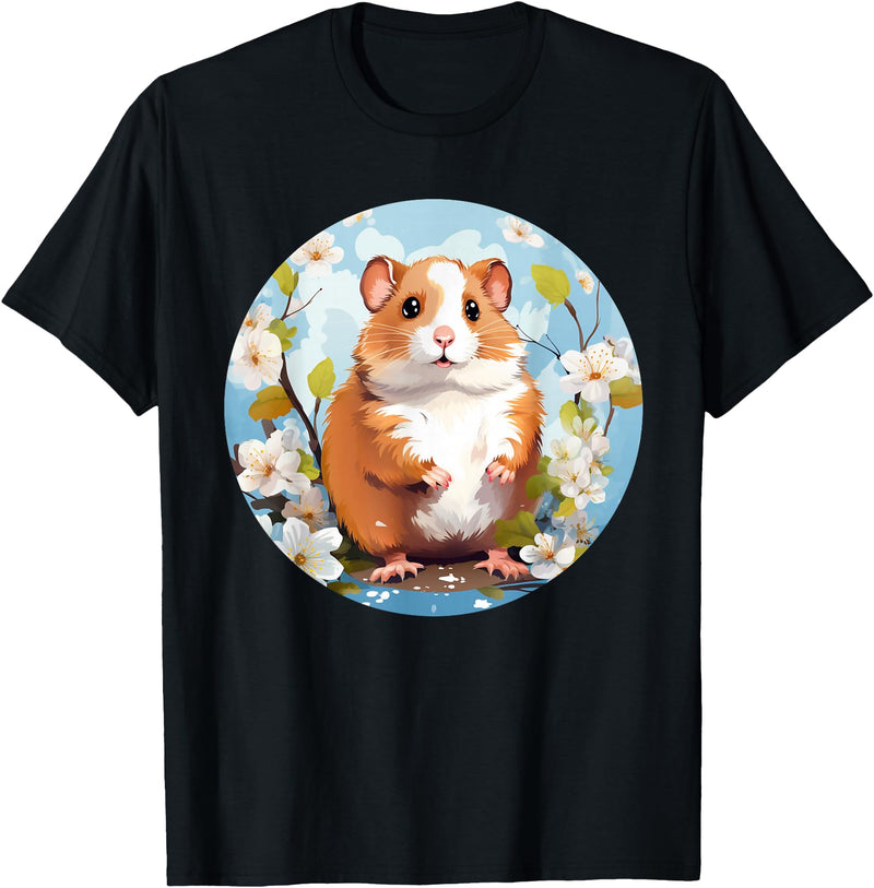 Cool Spring Flowers with Hamster for Season Lovers T-Shirt - Black
