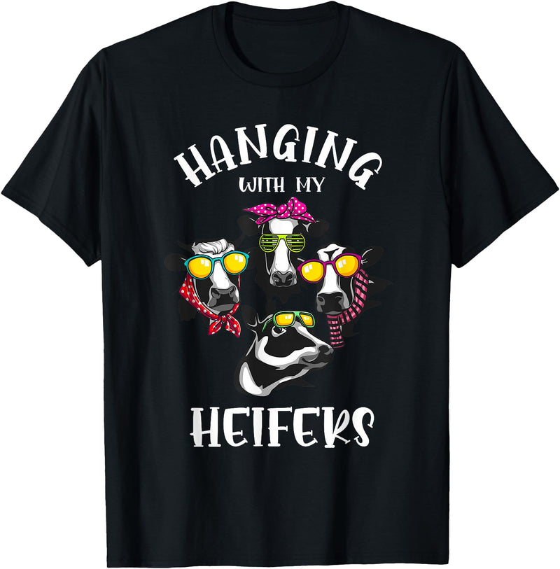 Cute Cow Herder Lady Animal Farm Lover Designs Funny Hanging with My Heifers Gift for Women Cow Farmer Girl T-Shirt - Black