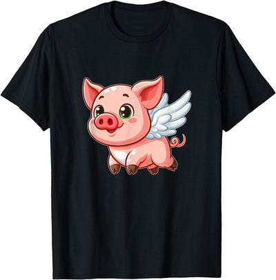 Cute Cartoon Pig Angel with Wings Halo Farmer T-Shirt