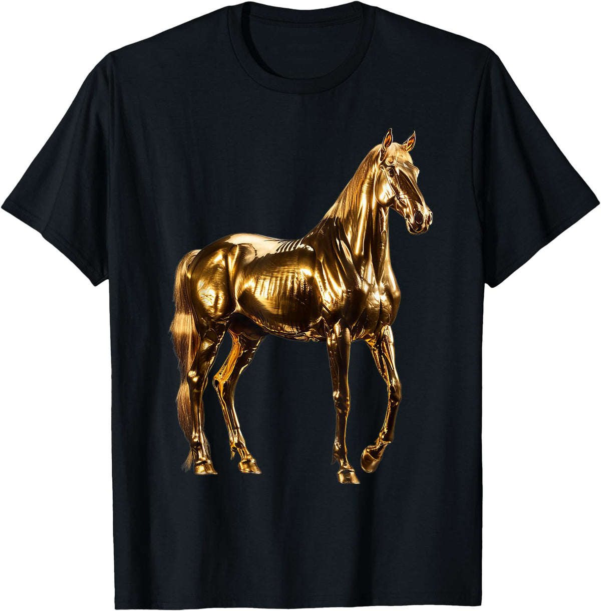 Gold Animal Design Horse Gold T-Shirt - Black