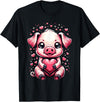 Cute Pig Valentine Apparel Pig Holding Heart Valentine's Day Cute Valentine T-Shirt - Black