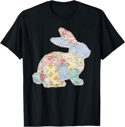 Patchwork Quilted Bunny Silhouette T-Shirt
