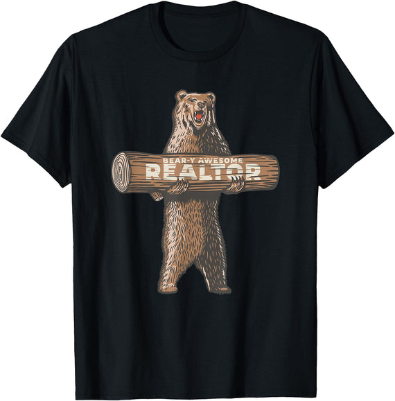 Cartba Real Estate Co. Bear-y Awesome Realtor Funny Real Estate Agent Saying T-Shirt - Black